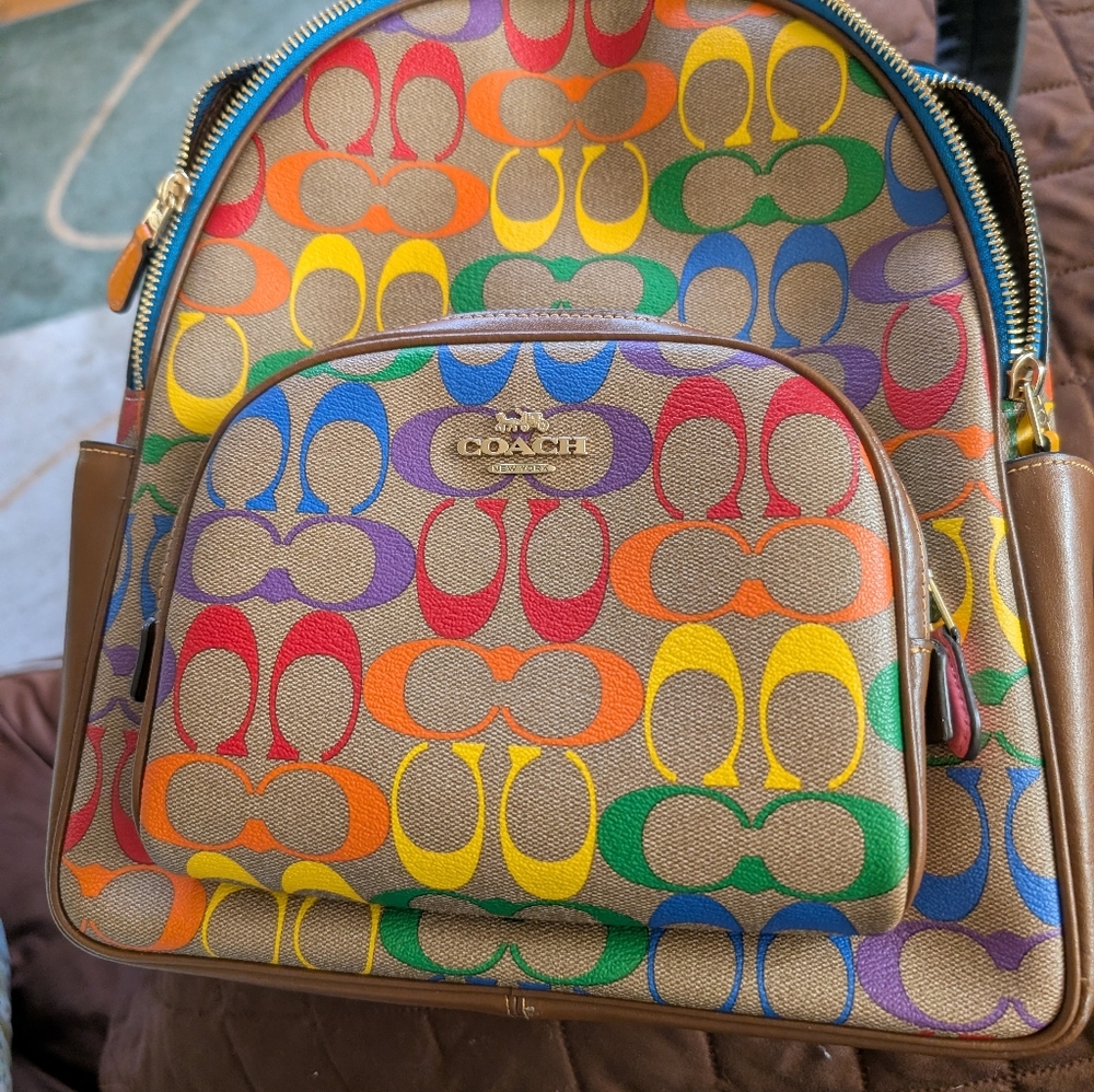 Coach Rainbow Signature Backpack with Brown Accents